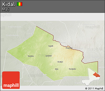 Physical 3D Map of Kidal, lighten, semi-desaturated
