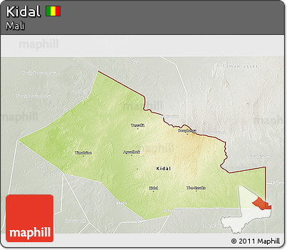 Physical 3D Map of Kidal, lighten, semi-desaturated