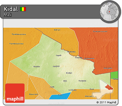 Physical 3D Map of Kidal, political outside