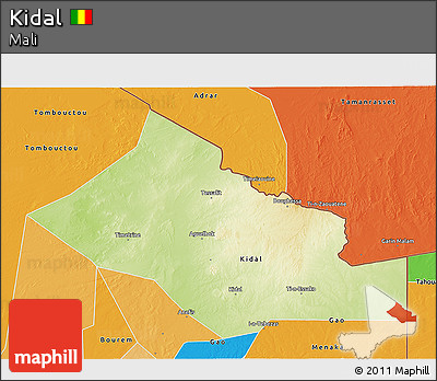 Physical 3D Map of Kidal, political outside