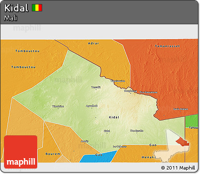 Physical 3D Map of Kidal, political outside
