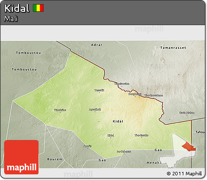 Physical 3D Map of Kidal, semi-desaturated