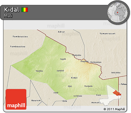 Physical 3D Map of Kidal, shaded relief outside