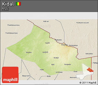 Physical 3D Map of Kidal, shaded relief outside
