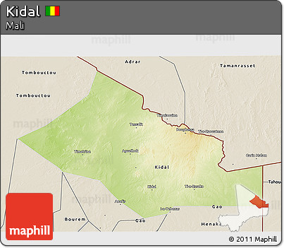 Physical 3D Map of Kidal, shaded relief outside