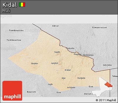 Satellite 3D Map of Kidal, desaturated