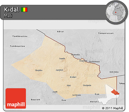 Satellite 3D Map of Kidal, desaturated