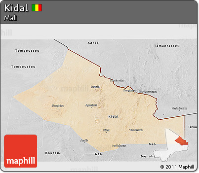 Satellite 3D Map of Kidal, desaturated