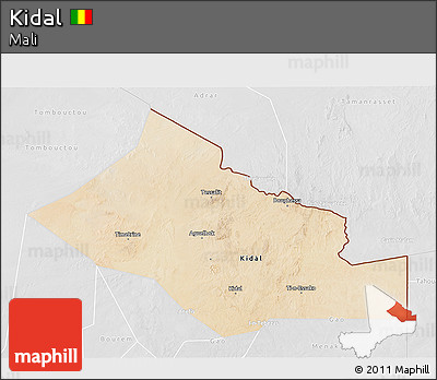 Satellite 3D Map of Kidal, lighten, desaturated