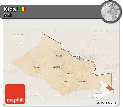 Satellite 3D Map of Kidal, lighten