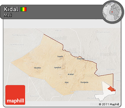 Satellite 3D Map of Kidal, lighten, semi-desaturated