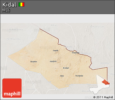 Satellite 3D Map of Kidal, lighten, semi-desaturated