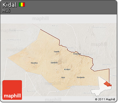 Satellite 3D Map of Kidal, lighten, semi-desaturated