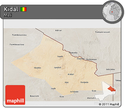 Satellite 3D Map of Kidal, semi-desaturated