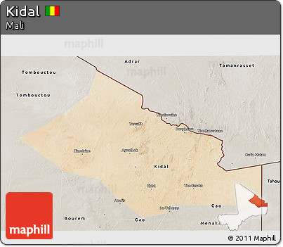 Satellite 3D Map of Kidal, semi-desaturated