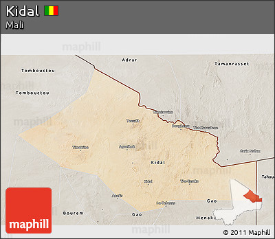 Satellite 3D Map of Kidal, semi-desaturated
