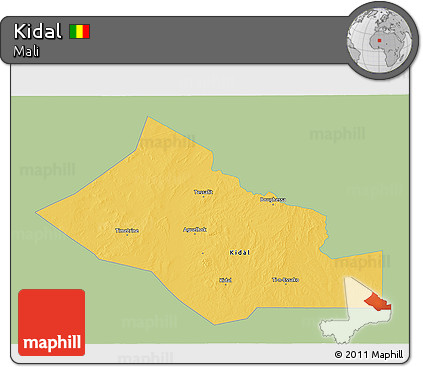 Savanna Style 3D Map of Kidal, single color outside