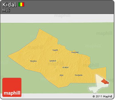 Savanna Style 3D Map of Kidal, single color outside