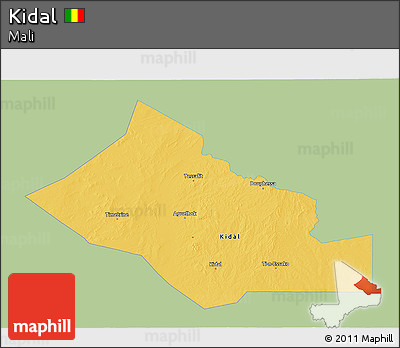 Savanna Style 3D Map of Kidal, single color outside