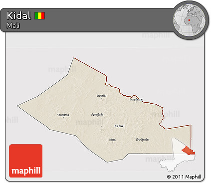 Shaded Relief 3D Map of Kidal, cropped outside