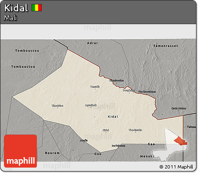 Shaded Relief 3D Map of Kidal, darken, semi-desaturated