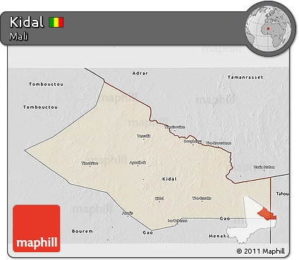 Shaded Relief 3D Map of Kidal, desaturated