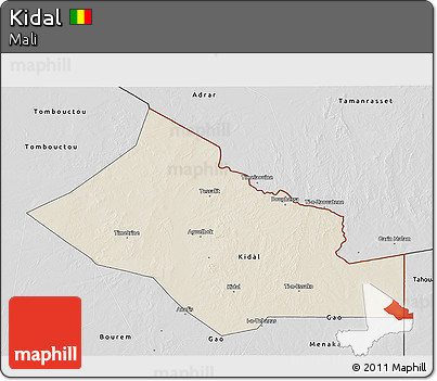 Shaded Relief 3D Map of Kidal, desaturated