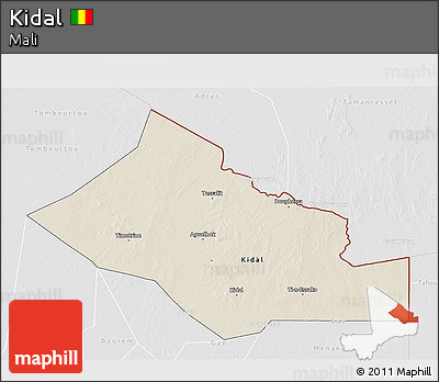 Shaded Relief 3D Map of Kidal, lighten, desaturated