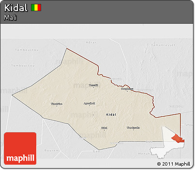 Shaded Relief 3D Map of Kidal, lighten, desaturated