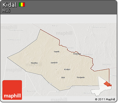 Shaded Relief 3D Map of Kidal, lighten, semi-desaturated