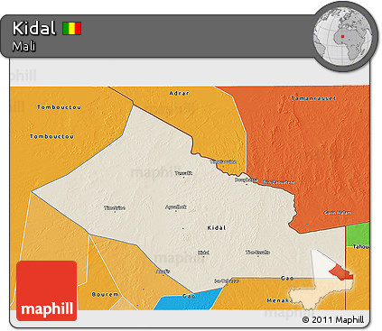 Shaded Relief 3D Map of Kidal, political outside