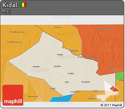 Shaded Relief 3D Map of Kidal, political outside