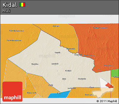 Shaded Relief 3D Map of Kidal, political outside