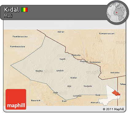 Shaded Relief 3D Map of Kidal, satellite outside