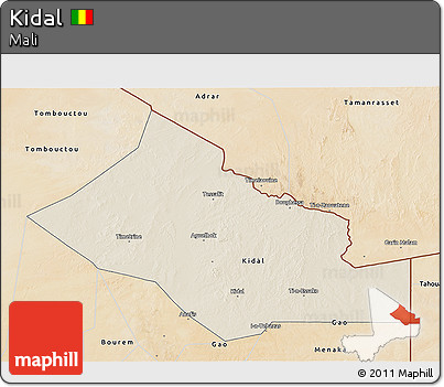 Shaded Relief 3D Map of Kidal, satellite outside