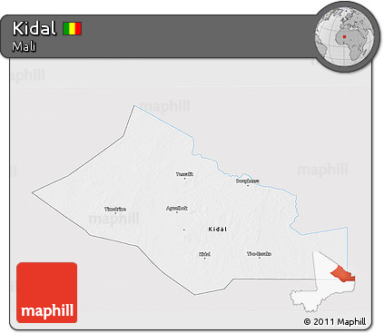 Silver Style 3D Map of Kidal, single color outside