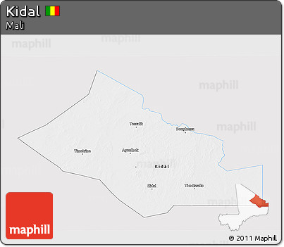 Silver Style 3D Map of Kidal, single color outside