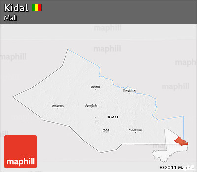 Silver Style 3D Map of Kidal, single color outside