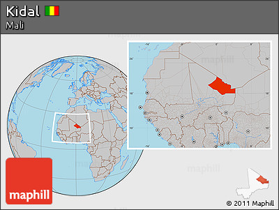 Gray Location Map of Kidal, within the entire country