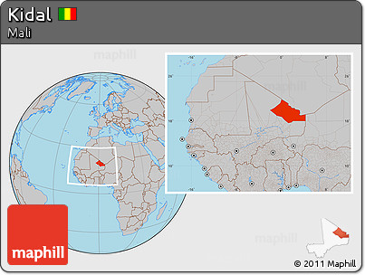 Gray Location Map of Kidal, within the entire country