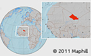 Gray Location Map of Kidal, within the entire country, hill shading