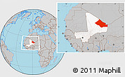 Gray Location Map of Kidal, highlighted country, within the entire country