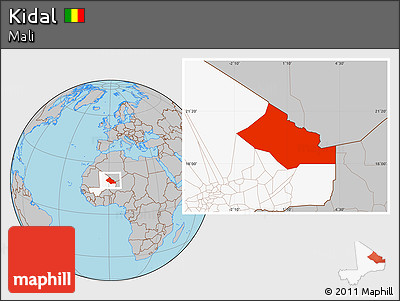 Gray Location Map of Kidal, highlighted country