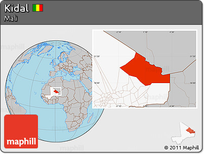 Gray Location Map of Kidal, highlighted country