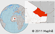 Gray Location Map of Kidal, highlighted country, hill shading