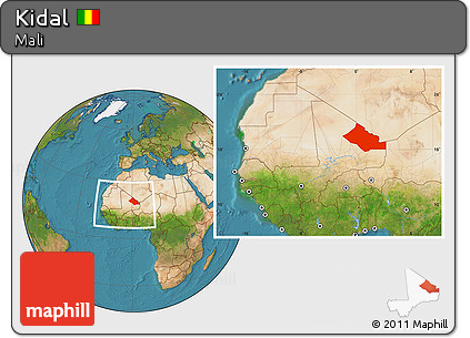 Satellite Location Map of Kidal, within the entire country