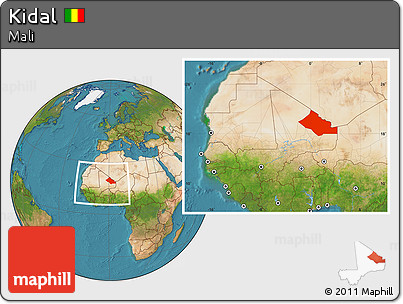 Satellite Location Map of Kidal, within the entire country