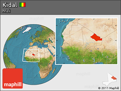 Satellite Location Map of Kidal, within the entire country
