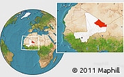Satellite Location Map of Kidal, highlighted country, within the entire country