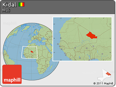 Savanna Style Location Map of Kidal, within the entire country